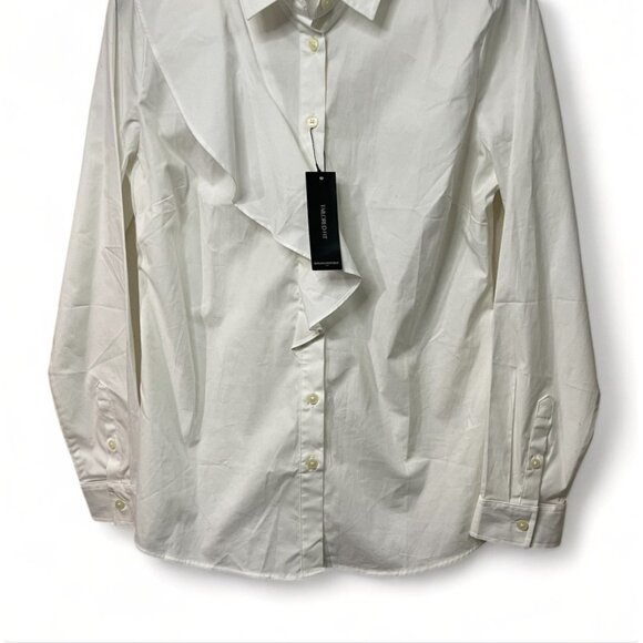 BANANA REPUBLIC White Tailored Fit Long Sleeve Button-Up Ruffle Blouse Size 8 - Picture 3 of 13